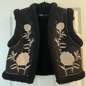 Zara Black Vest with Cream Floral Embroidery